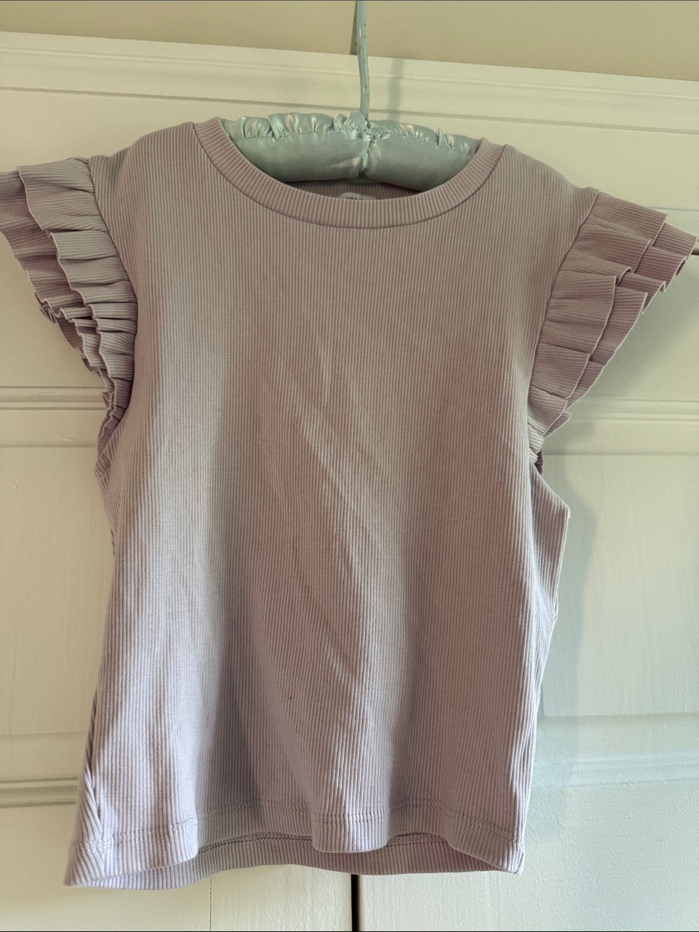 Zara Lavender Ruffle Sleeve Ribbed Top